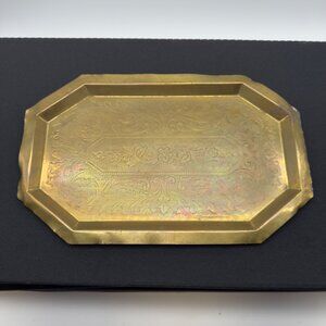 Vintage Tade of Chase Brass Metal Tray Octagonal Serving Trinkets Decor